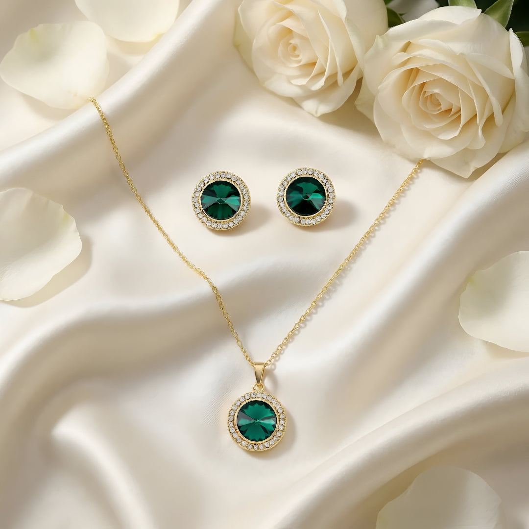 The Emerald Halo Pendant Set (Necklace + Earrings)