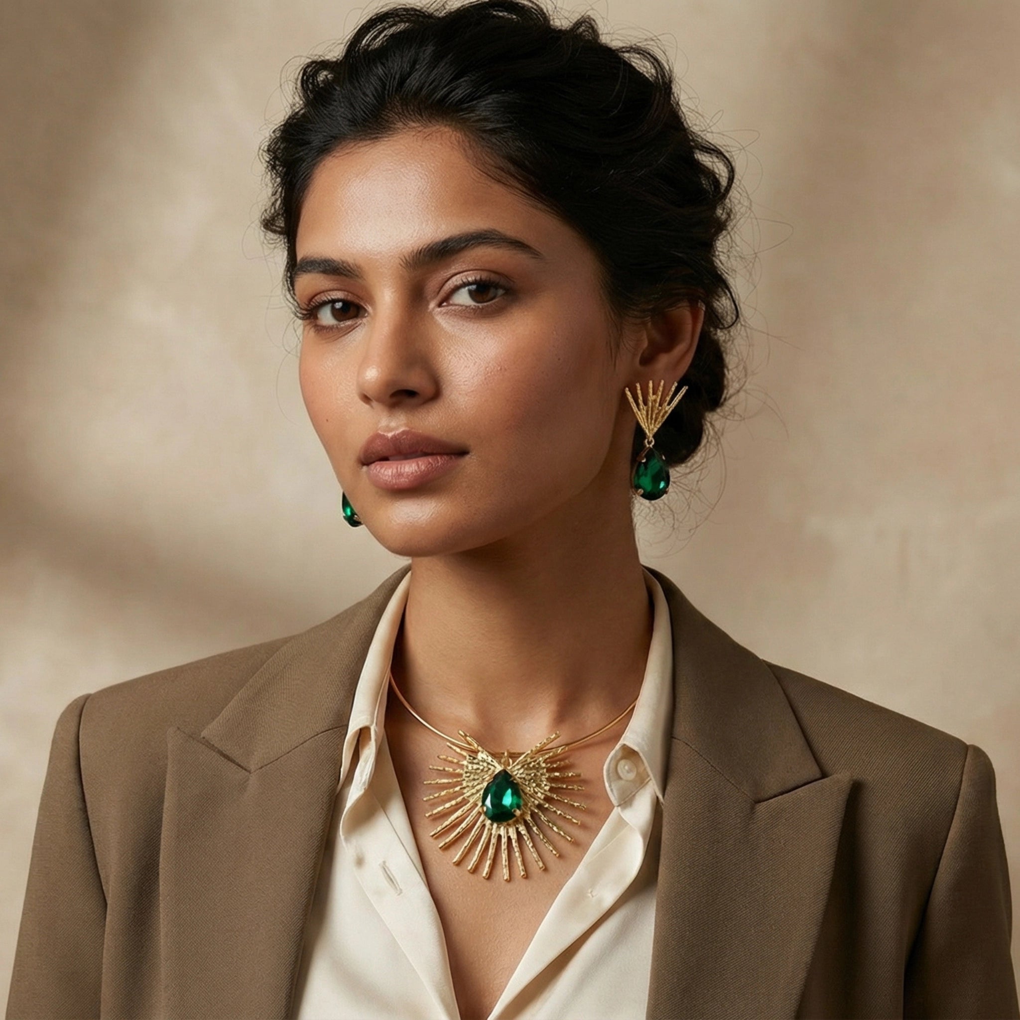 Royal Sunburst Hasli Necklace With Earring