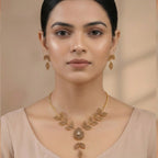 Golden Leaf & Crystal Drop Statement Set