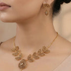 Golden Leaf & Crystal Drop Statement Set
