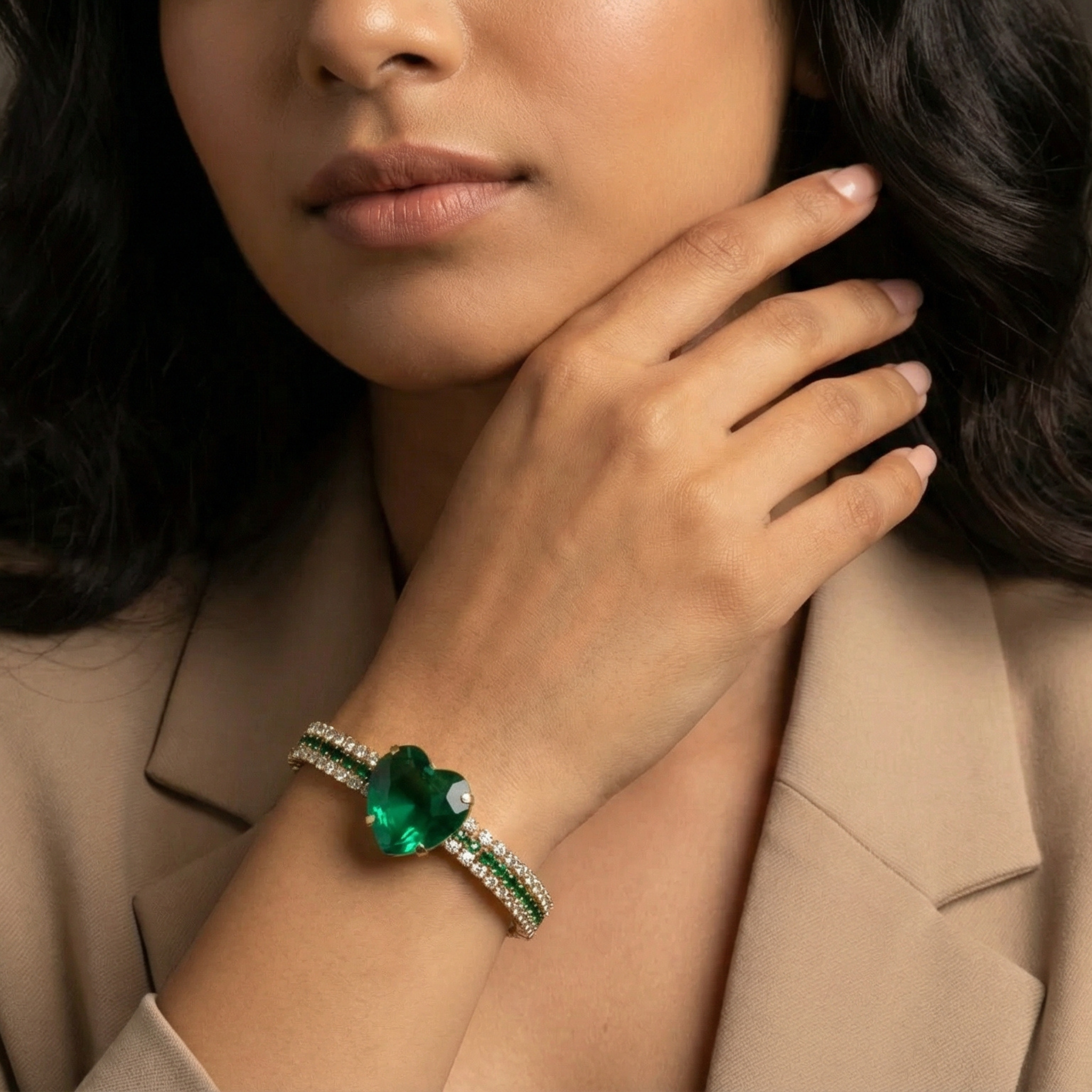 Queen of Hearts Green Crystal Cuff