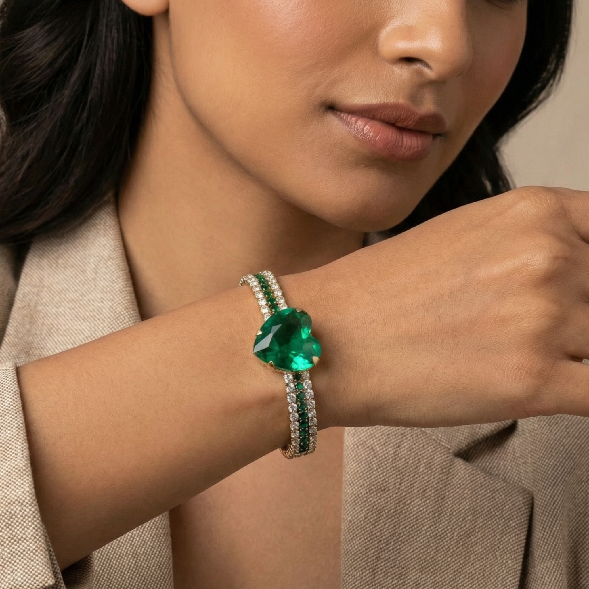 Queen of Hearts Green Crystal Cuff