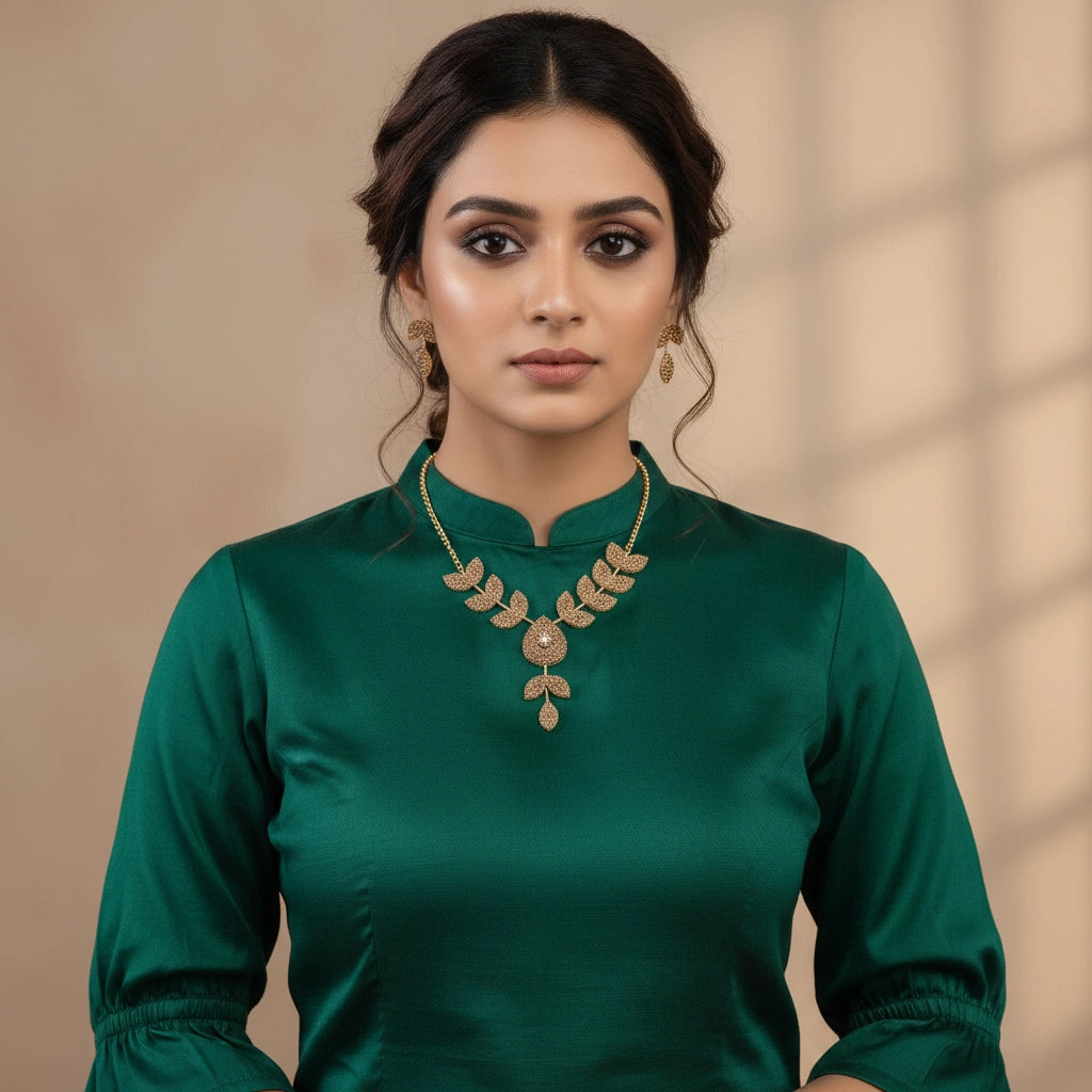 Golden Leaf & Crystal Drop Statement Set