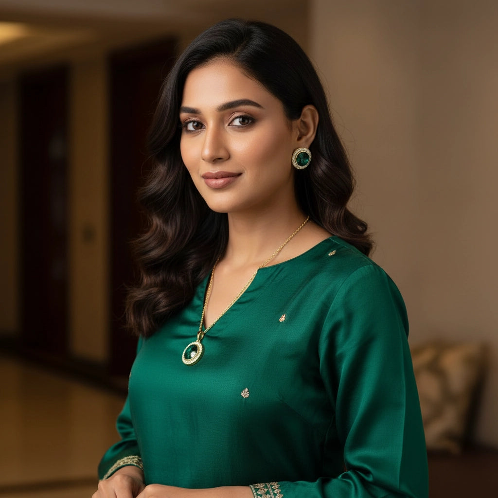 The Emerald Halo Pendant Set (Necklace + Earrings)