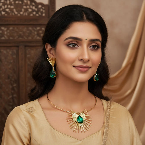 Royal Sunburst Hasli Necklace With Earring