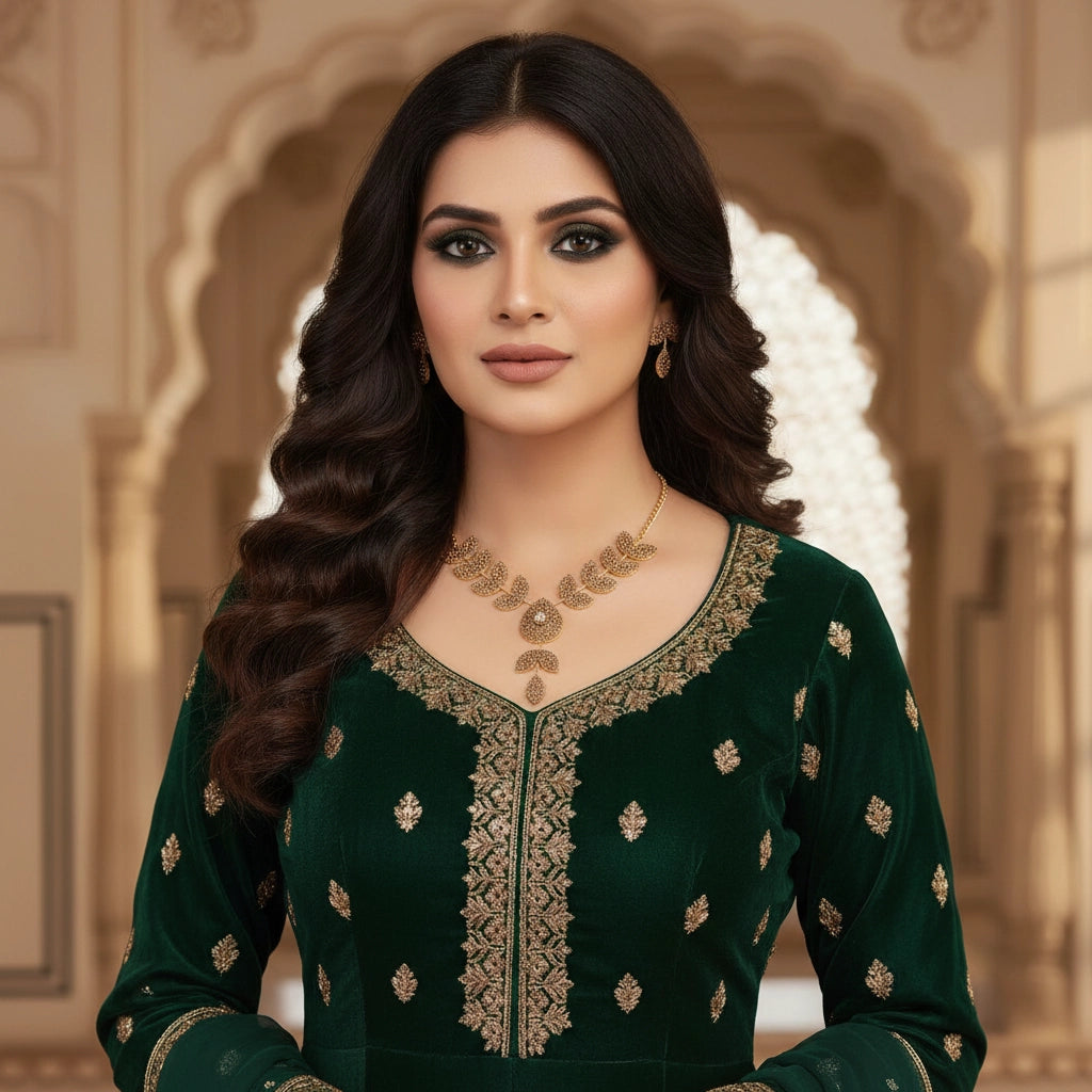 Golden Leaf & Crystal Drop Statement Set