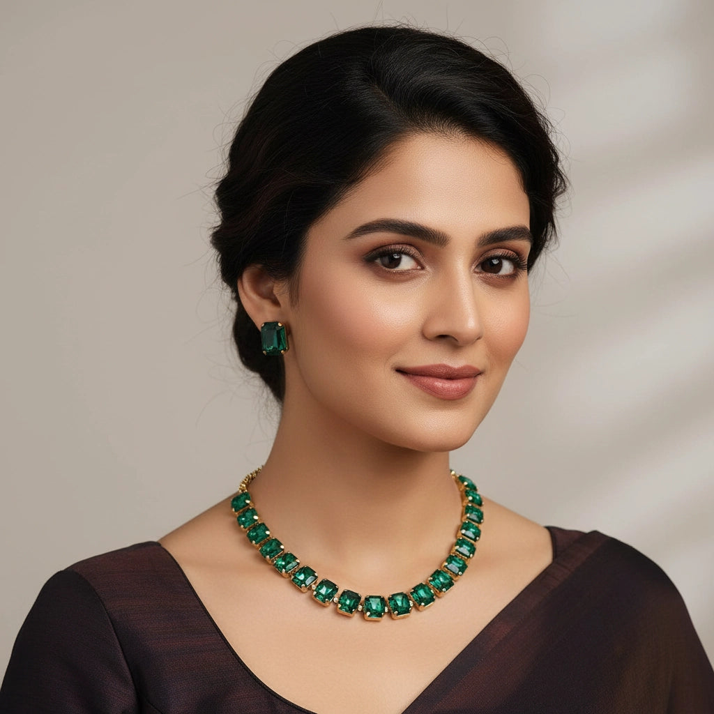 Royal Emerald Necklace Set with Matching Earrings
