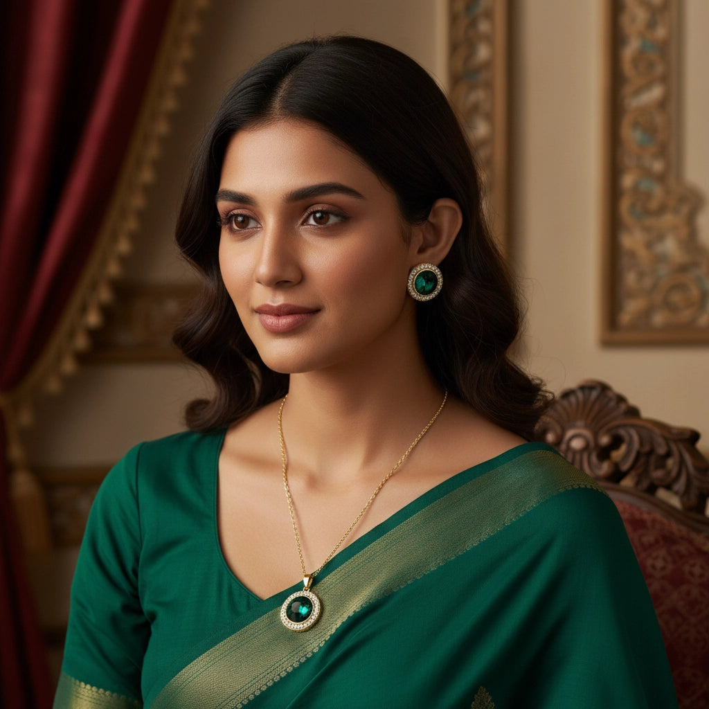 The Emerald Halo Pendant Set (Necklace + Earrings)